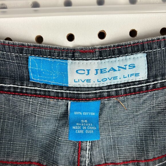 CJ Jeans Y2K Jorts Size 34 Wide Leg Baggy Embroidered Pockets Blue Cyber Punk - Picture 6 of 7